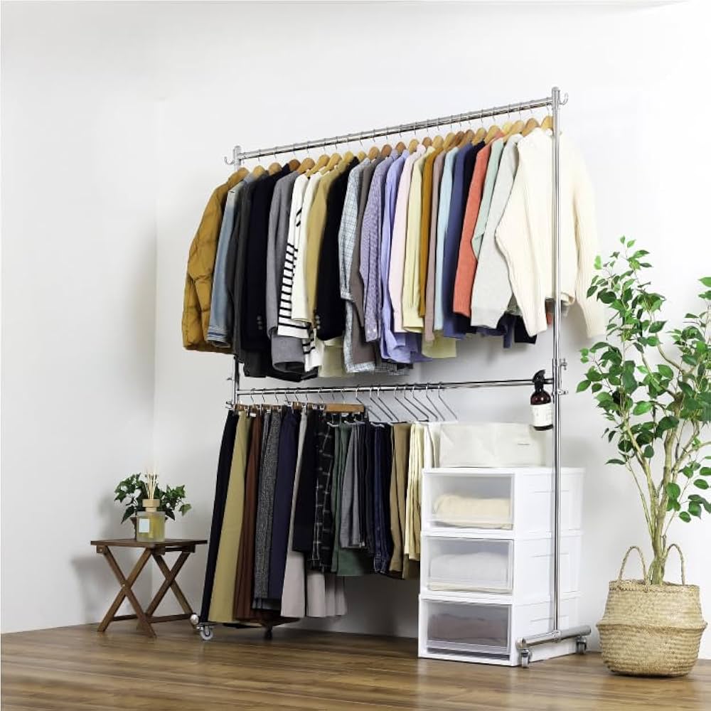 Amazon｜耐荷重100kg！ 高さ200cm 丈夫 パイプハンガー 洋服掛け